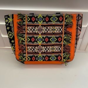 Woven with Beads Lined Orange Beach Bag